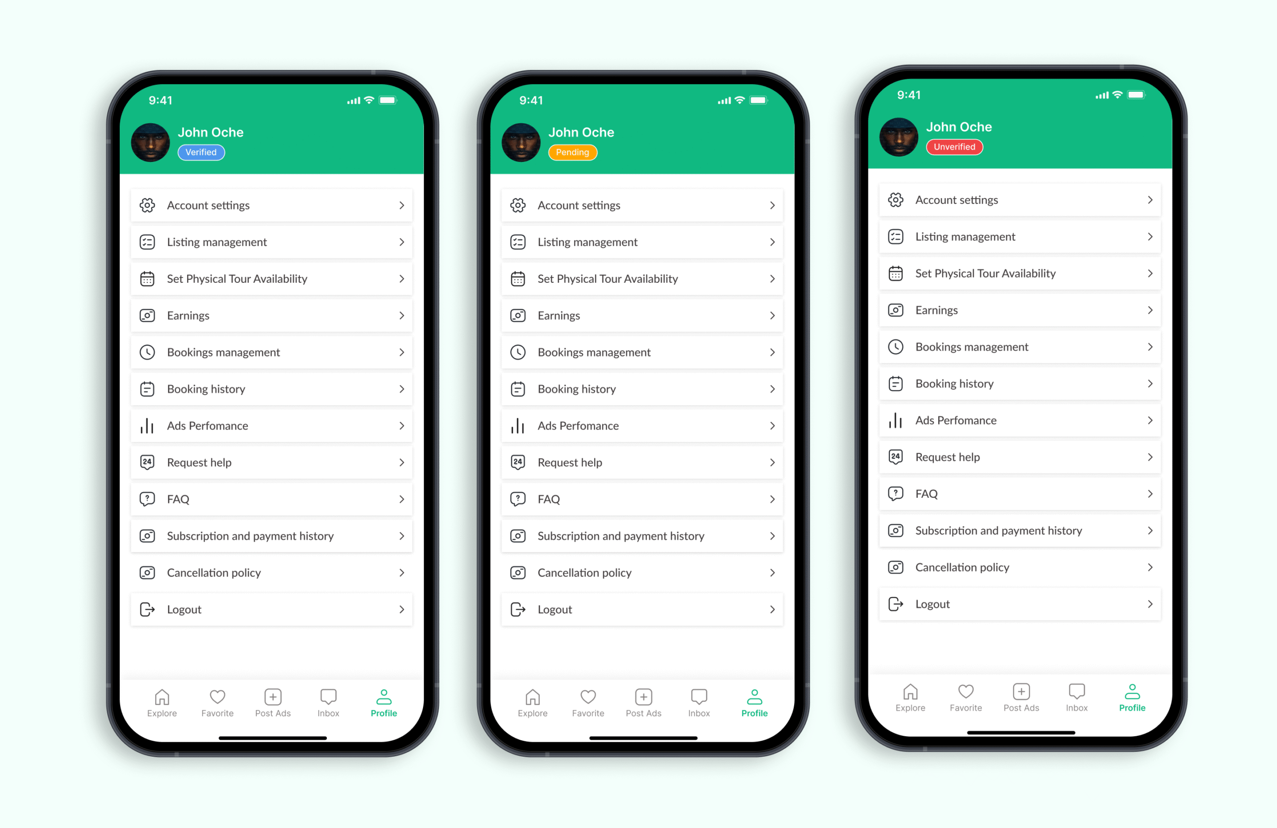 Profile screen